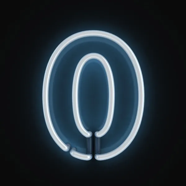 Neon licht lettertype cijfer nul — Stockfoto