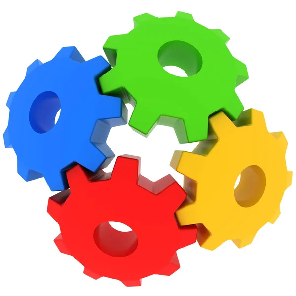 3d colorful gears on white background — Stock Photo, Image