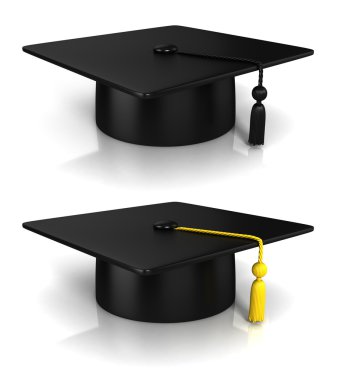 Graduation Cap 3d rendering - two variations clipart