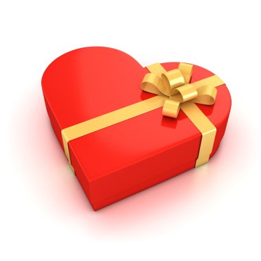 Red heart shaped gift box over white background clipart