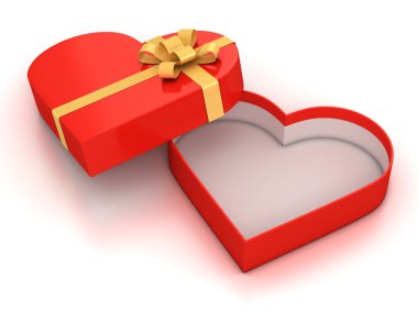 Open empty hearth shaped gift box over white background clipart