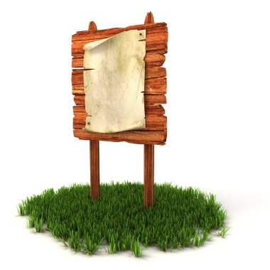 Old blank poster on the wooden billboard isolated on the white background clipart