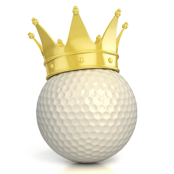 Golf topu ile altın taç beyaz arka plan üzerinde izole — Stok fotoğraf