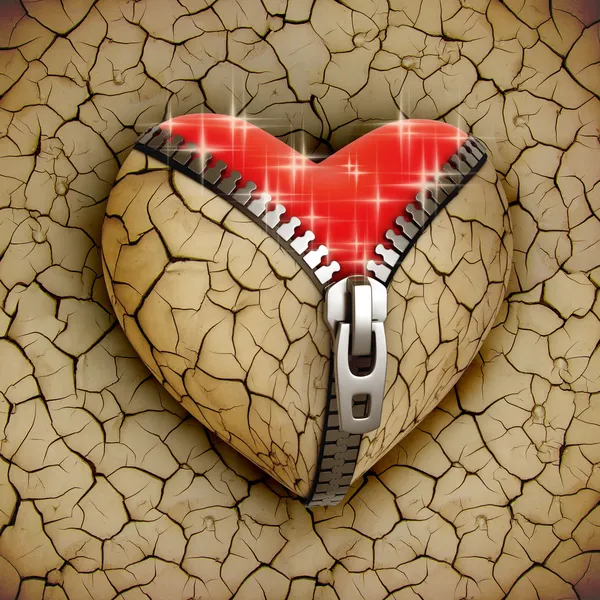 Novo conceito amor 3d - novo coração brilhante sob um quebrado — Fotografia de Stock