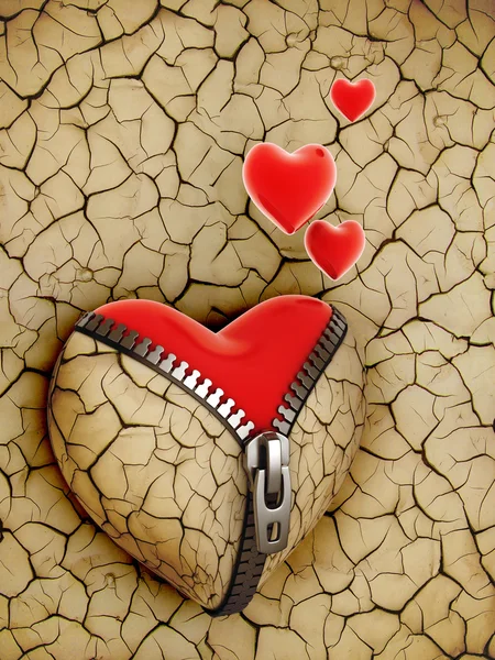 Nowa koncepcja miłość 3d - nowe błyszczące serce pod jednym niedziała — Zdjęcie stockowe