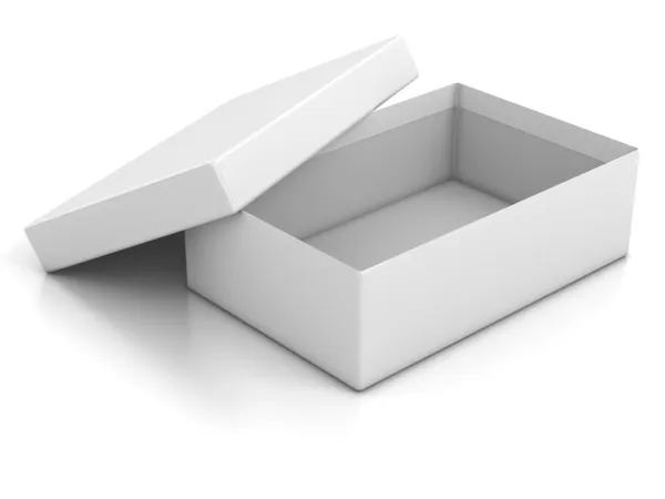Branco caixa aberta em branco isolado sobre fundo branco — Fotografia de Stock