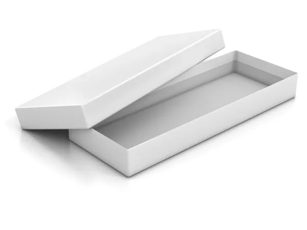 Branco caixa aberta rasa em branco isolado sobre fundo branco — Fotografia de Stock