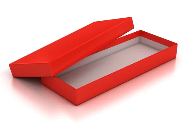 Caixa vazia aberta vermelha isolada sobre fundo branco — Fotografia de Stock