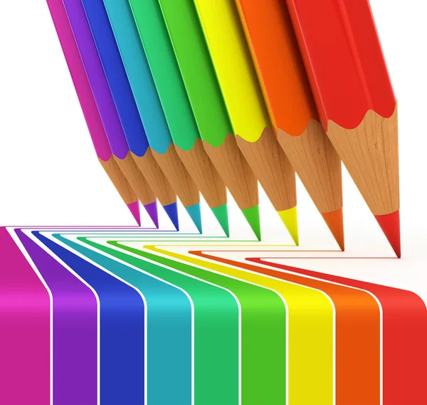Colorful pencils drawing rainbow — Stock Photo, Image