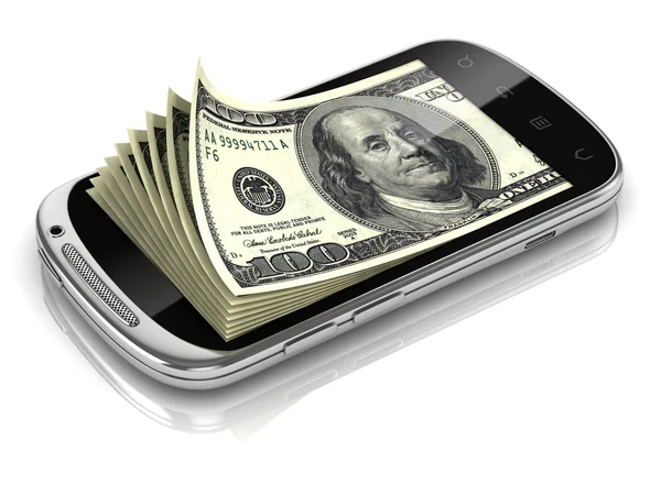 Dólares dentro del concepto de teléfono inteligente 3d — Foto de Stock