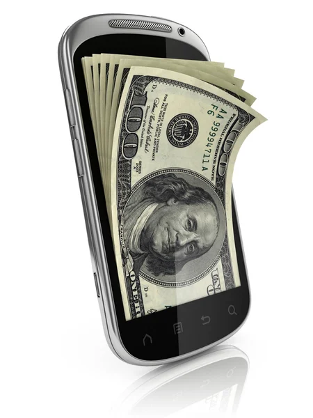 Slimme telefoon geld verdienen 3D-concept — Stockfoto