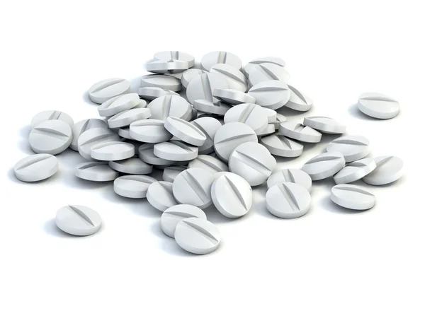 Pílulas médicas - muitos comprimidos isolados no branco — Fotografia de Stock