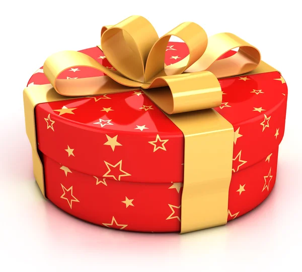 Caixa de presente vermelho com fita dourada sobre fundo branco — Fotografia de Stock