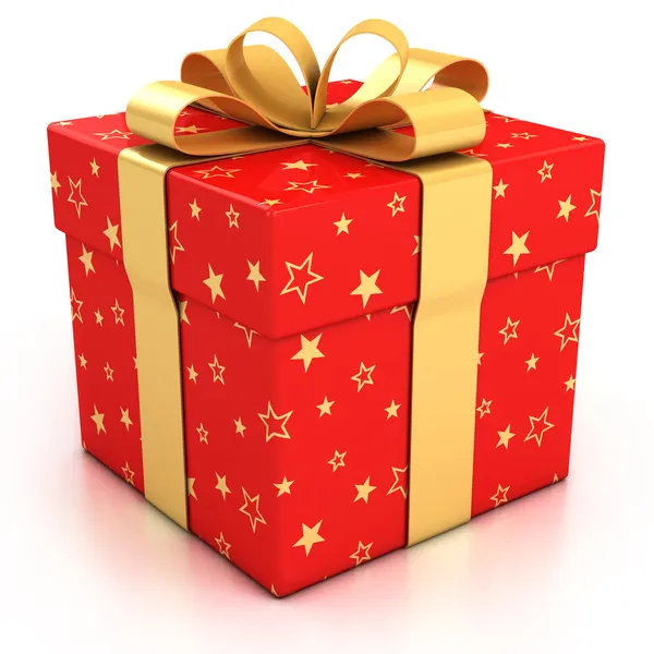 Rote Geschenkschachtel mit goldenem Band auf weißem Hintergrund — Stockfoto