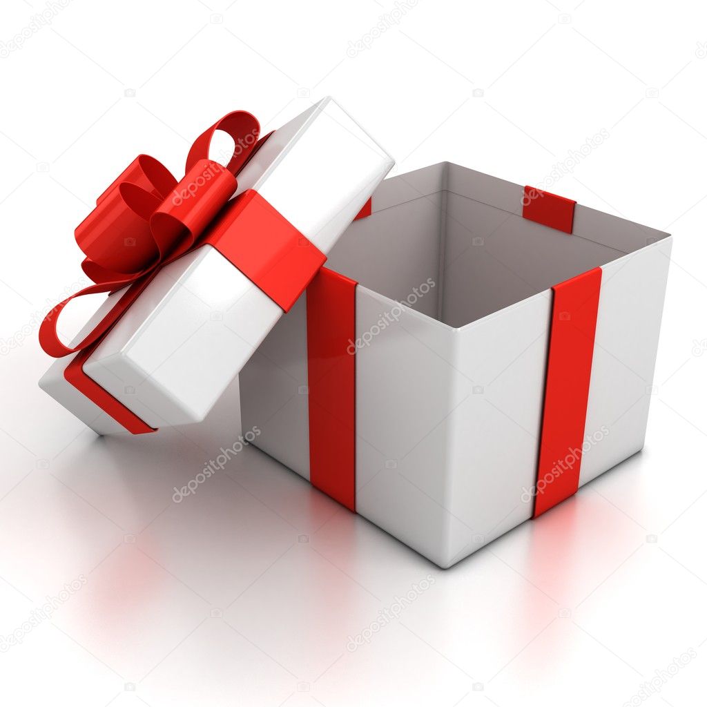Open gift box over white background