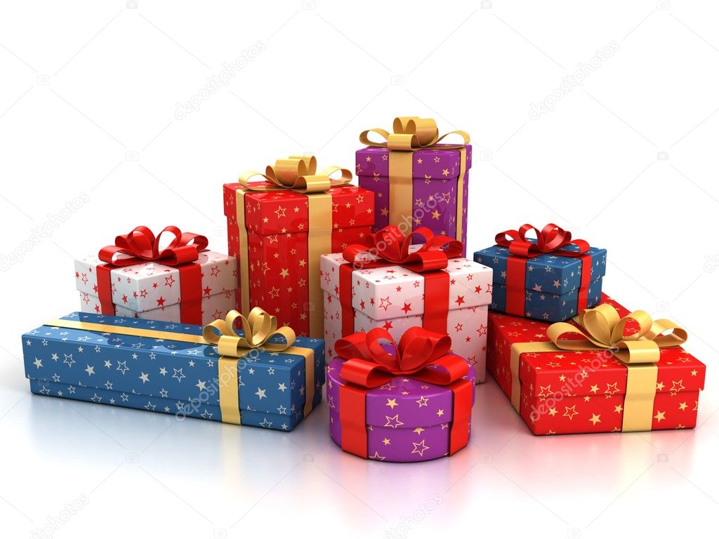 Colorful gift boxes over white background Stock Photo by ©koya979 ...