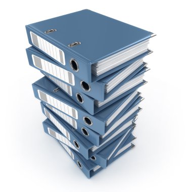 A pile of blue ring binders isolated on the white background clipart