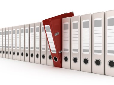 Red ring binder standing out from a row of files clipart