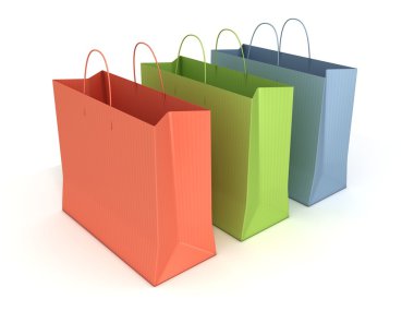 Beyaz arka plan üzerinde izole renkli alışveriş torbaları