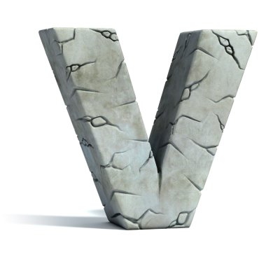 Letter V cracked stone 3d font clipart