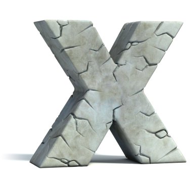 Letter X cracked stone 3d font clipart