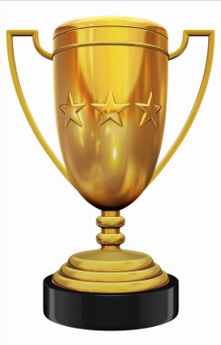 Golden trophy with three stars isolated on white clipart