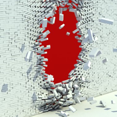 Broken brick wall - destruction 3d concept clipart