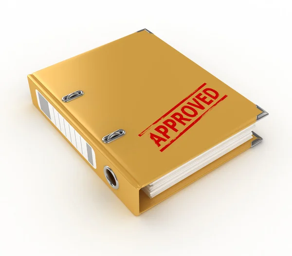 Yellow ring binder with approved stamp isolated on the white background — Stock Photo, Image
