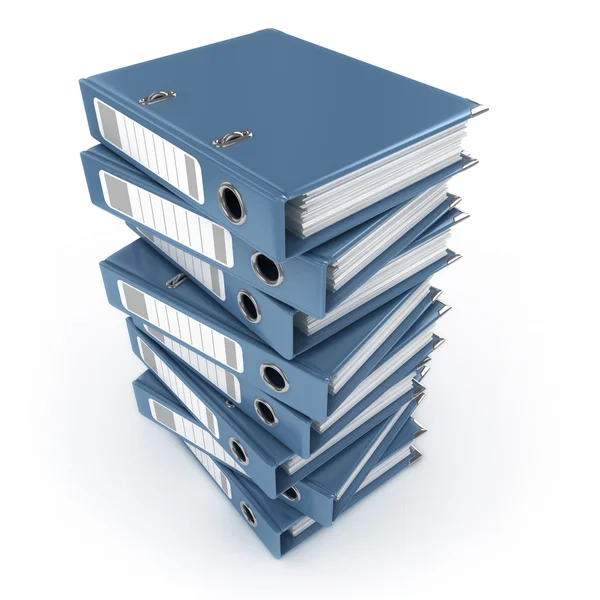 A pile of blue ring binders isolated on the white background — Stock Photo, Image