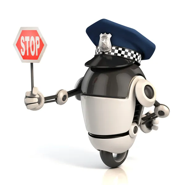 Robot policier de la circulation tenant le panneau d'arrêt — Photo