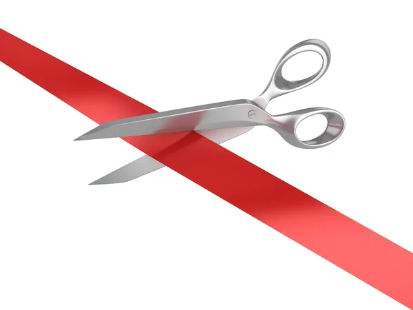 Nożyczki przecinające czerwoną wstążkę — Zdjęcie stockowe
