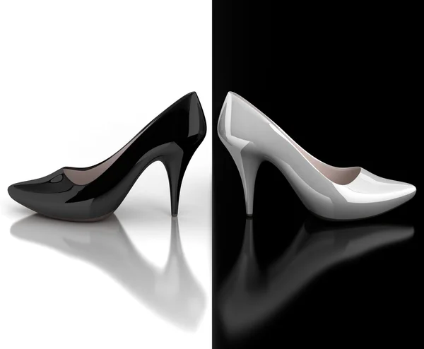 Vrouwen schoenen zwart-wit concept — Stockfoto