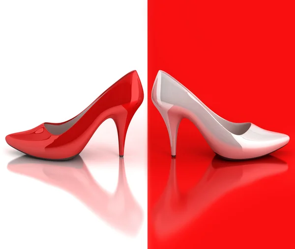 Rote und weiße Damenschuhe 3D-Konzept — Stockfoto