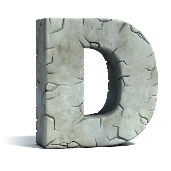 Bokstaven d knäckt sten 3d teckensnitt — Stockfoto