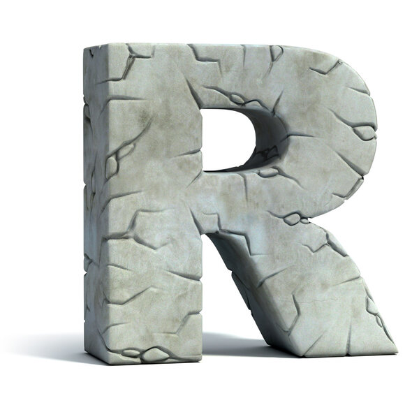 Letter R cracked stone 3d font