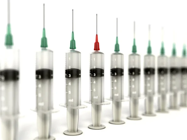 Medical syringes - vaccine discovery 3d concept — Stock Photo, Image