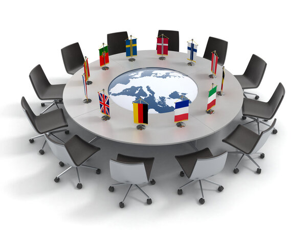 European union round table - EU meeting, conference 3d concept