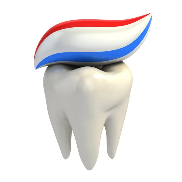 Tandvård - tandkräm på tand — Stockfoto