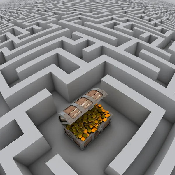 Caixa do tesouro no labirinto — Fotografia de Stock