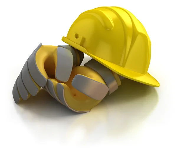 Construction helmet and gloves isolated on white background — Stock Photo, Image