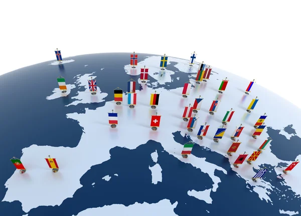Europeiska kontinenten markerade med flaggor Royaltyfria Stockbilder