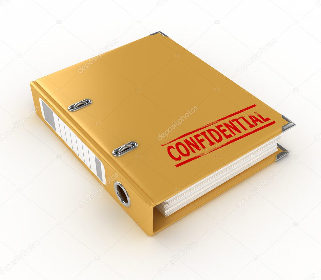 Yellow ring binder with confidential stamp isolated on the white background