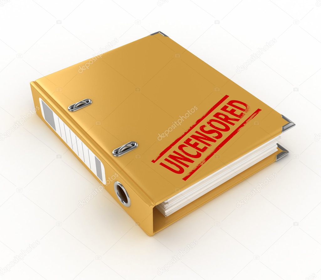 Yellow ring binder with uncensored stamp isolated on the white background