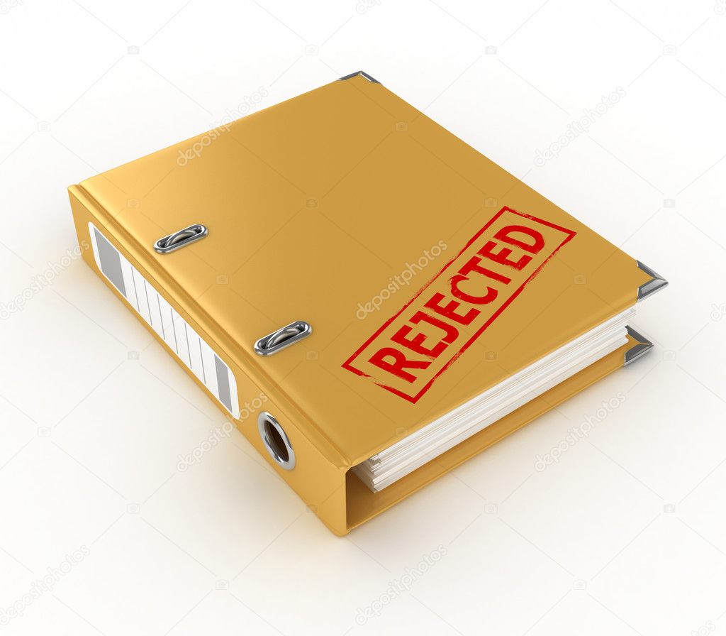 Yellow ring binder with rejected stamp isolated on the white background