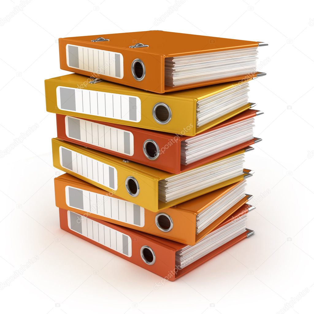 A pile of colorful ring binders isolated on the white background