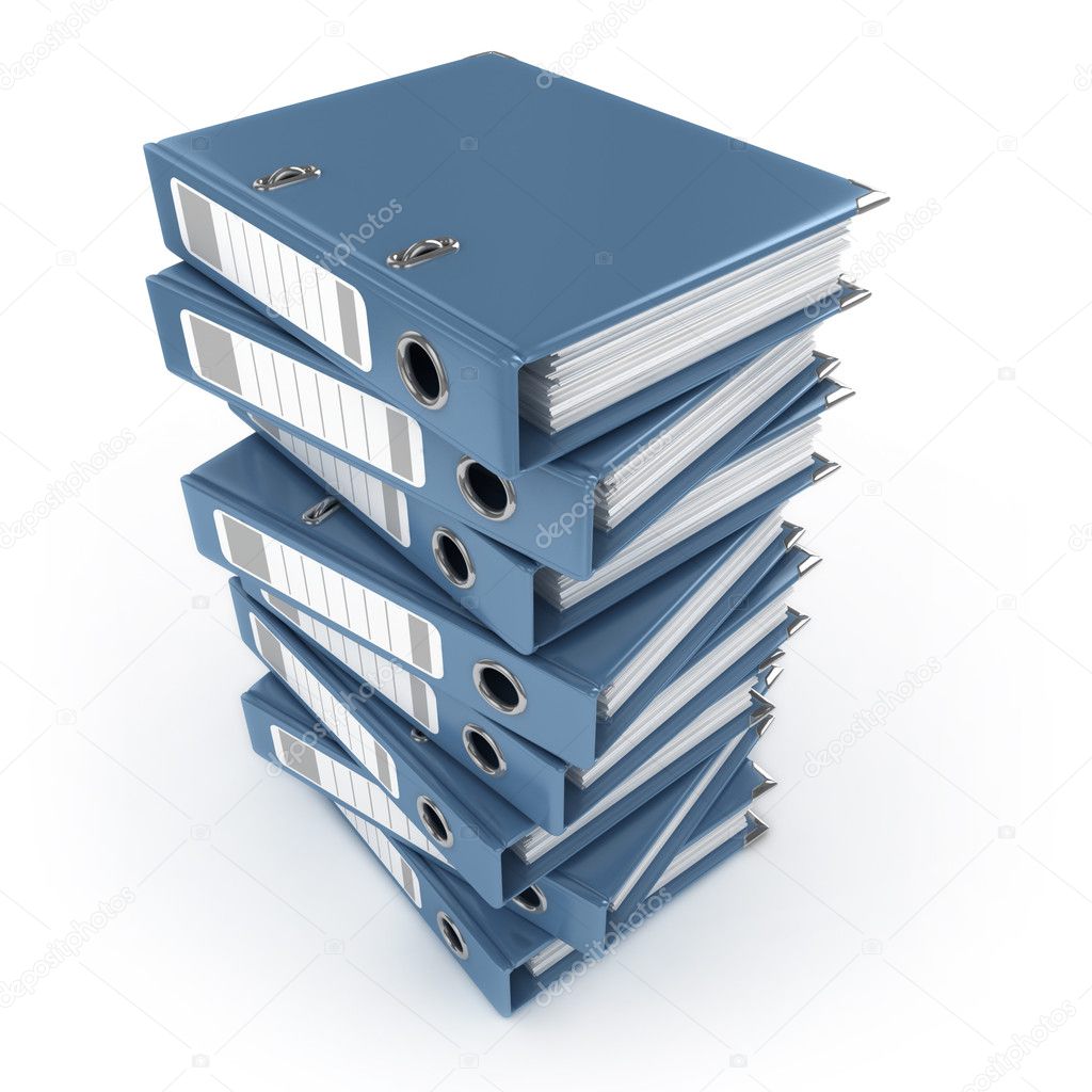 A pile of blue ring binders isolated on the white background