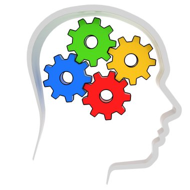 Gears instead of brain in the human head clipart