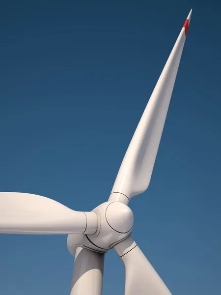 Elektrownia wiatrowa przeciw błękitne niebo - moc wytwarzania turbin wiatrowych — Zdjęcie stockowe