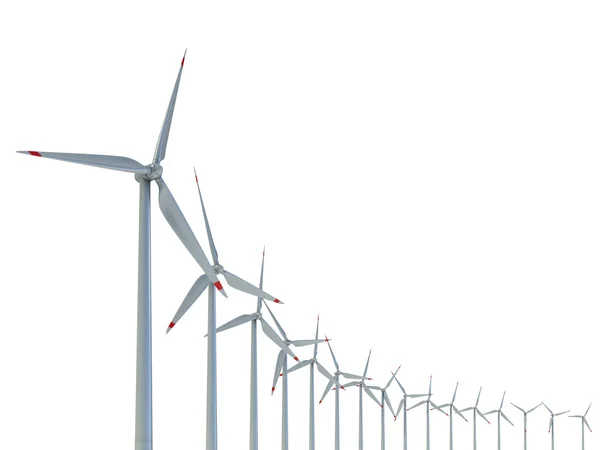 白色背景-电源发电风力发电机风电场 — 图库照片
