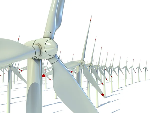 Windpark vor weißem Hintergrund - Windkraftanlagen zur Stromerzeugung — Stockfoto